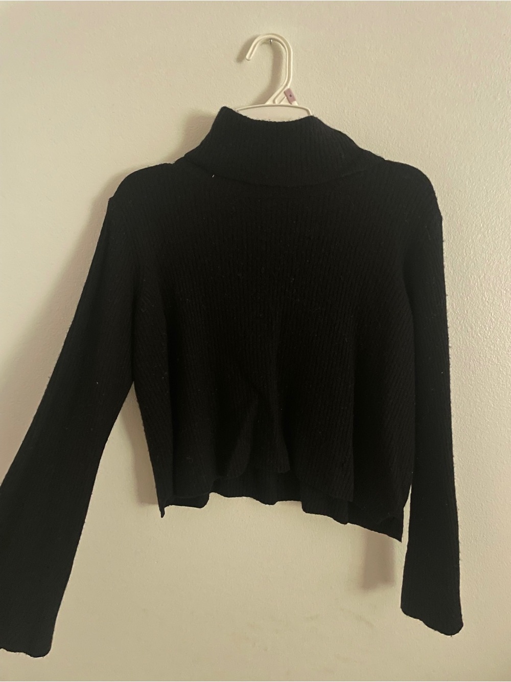 Madewell Black Ribbed Cropped Bell Sleeve Turtleneck Sweater Size M